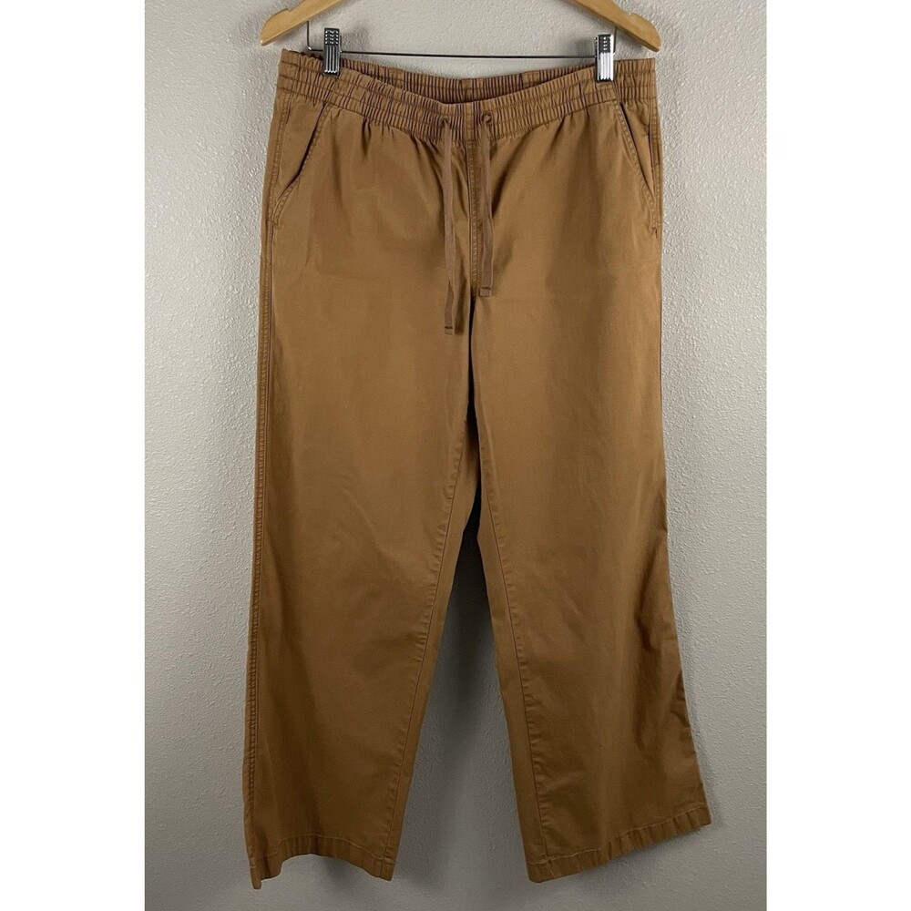 LL Bean Womens 14 Tan Signature Fit Lakewashed Pull On Chino Wide Leg Mid Rise